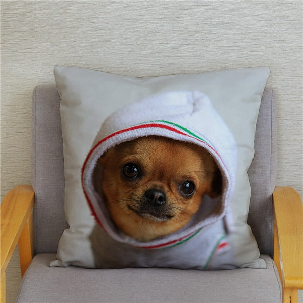 Cute MINI Chihuahua Dog Print Cushion Cover Super Soft Plush Pillow Covers 45*45 Throw Pillow Case Sofa Home Decor Pillowcase