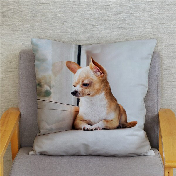 Cute MINI Chihuahua Dog Print Cushion Cover Super Soft Plush Pillow Covers 45*45 Throw Pillow Case Sofa Home Decor Pillowcase