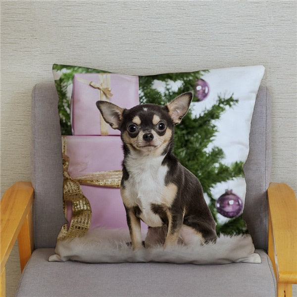 Cute MINI Chihuahua Dog Print Cushion Cover Super Soft Plush Pillow Covers 45*45 Throw Pillow Case Sofa Home Decor Pillowcase