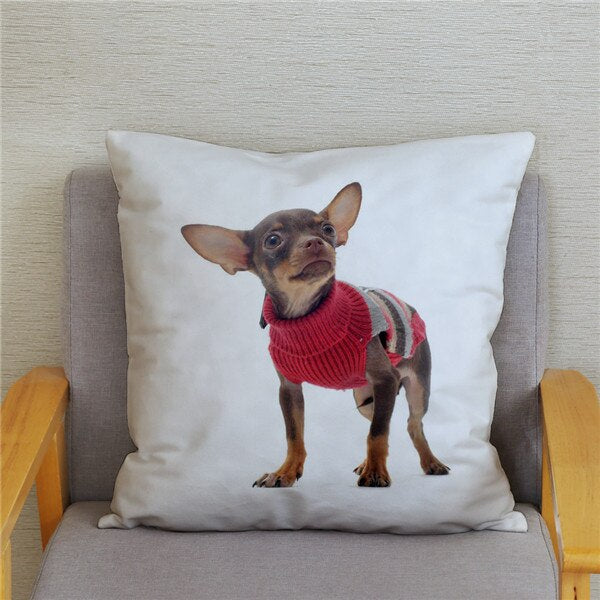 Cute MINI Chihuahua Dog Print Cushion Cover Super Soft Plush Pillow Covers 45*45 Throw Pillow Case Sofa Home Decor Pillowcase