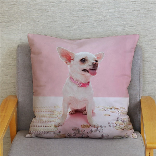 Cute MINI Chihuahua Dog Print Cushion Cover Super Soft Plush Pillow Covers 45*45 Throw Pillow Case Sofa Home Decor Pillowcase