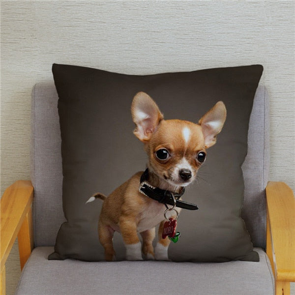 Cute MINI Chihuahua Dog Print Cushion Cover Super Soft Plush Pillow Covers 45*45 Throw Pillow Case Sofa Home Decor Pillowcase