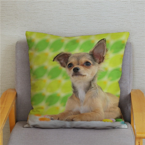 Cute MINI Chihuahua Dog Print Cushion Cover Super Soft Plush Pillow Covers 45*45 Throw Pillow Case Sofa Home Decor Pillowcase