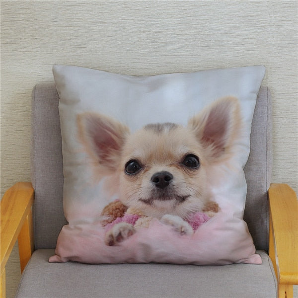 Cute MINI Chihuahua Dog Print Cushion Cover Super Soft Plush Pillow Covers 45*45 Throw Pillow Case Sofa Home Decor Pillowcase