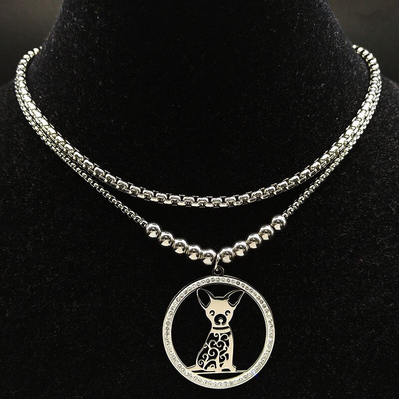 2019 Fashion Chihuahua Stainless Steel Choker Necklace