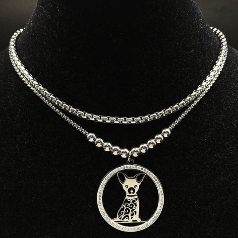 2019 Fashion Chihuahua Stainless Steel Choker Necklace