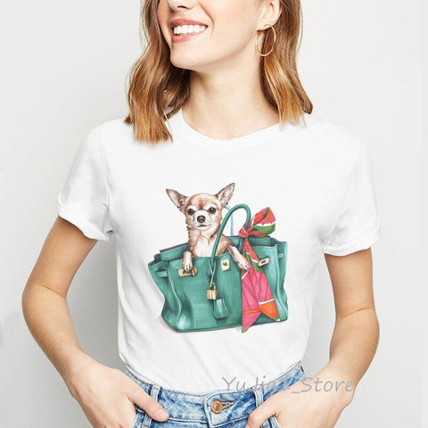 Cute Chihuahua in bag tee shirt