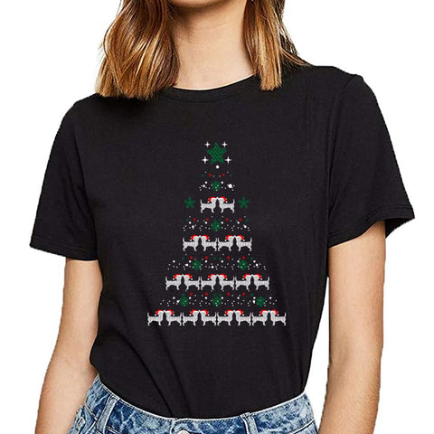 Tops T Shirt Women christmas tree chihuahua dog ugly sweater gift tee Summer Harajuku Cotton Female Tshirt