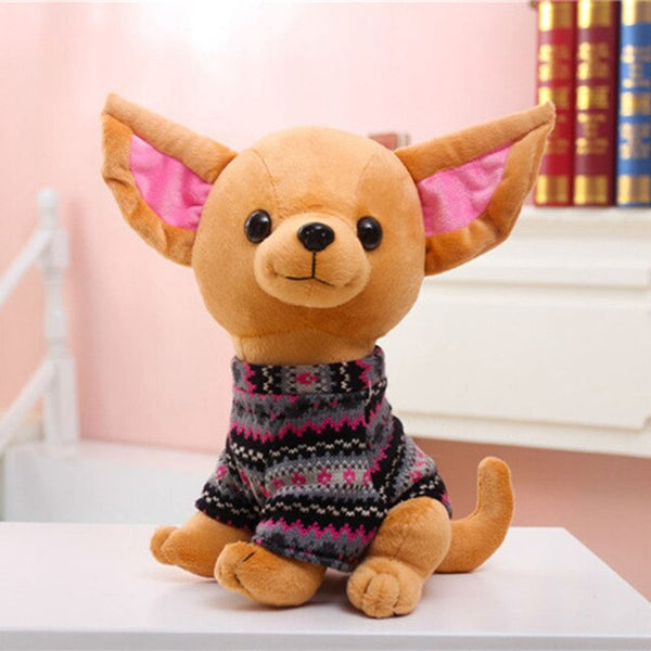 Cute Dog Chihuahua With Colthes Plush Toy Soft PP Cotton Stuffed Pet Dogs Toys For Kids Children Birthday Gifts 2 Color