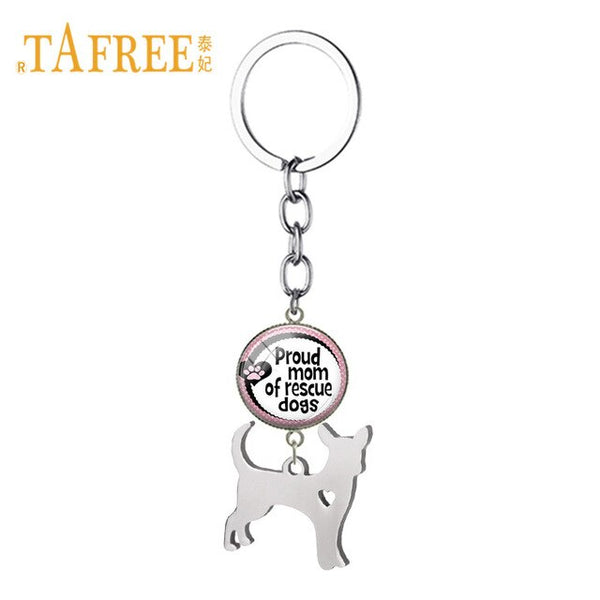 TAFREE Cute Chihuahua Hollow Heart Pendant Keychain Love Animal Paw Print Key Chain Key Rings Chrams Car Bag Ornaments SKU12