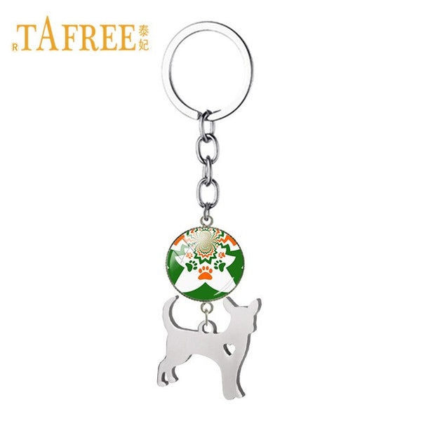 TAFREE Cute Chihuahua Hollow Heart Pendant Keychain Love Animal Paw Print Key Chain Key Rings Chrams Car Bag Ornaments SKU12