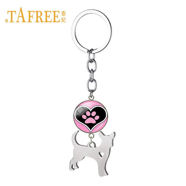 TAFREE Cute Chihuahua Hollow Heart Pendant Keychain Love Animal Paw Print Key Chain Key Rings Chrams Car Bag Ornaments SKU12