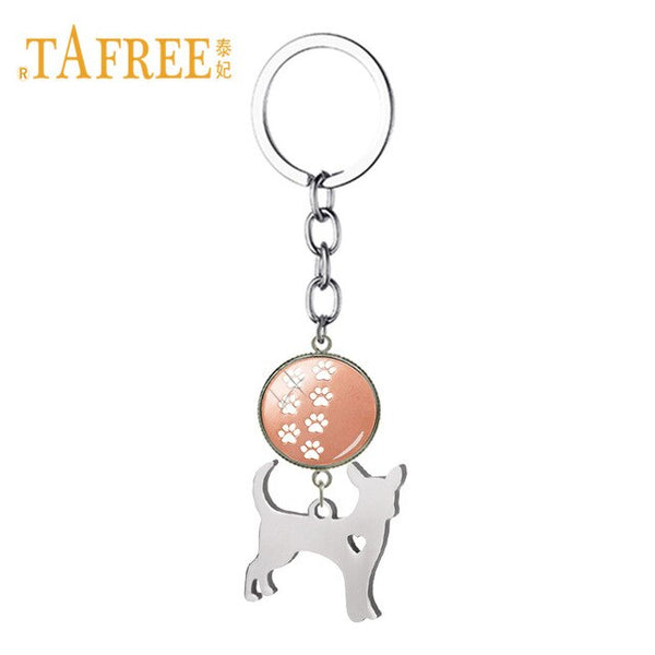 TAFREE Cute Chihuahua Hollow Heart Pendant Keychain Love Animal Paw Print Key Chain Key Rings Chrams Car Bag Ornaments SKU12