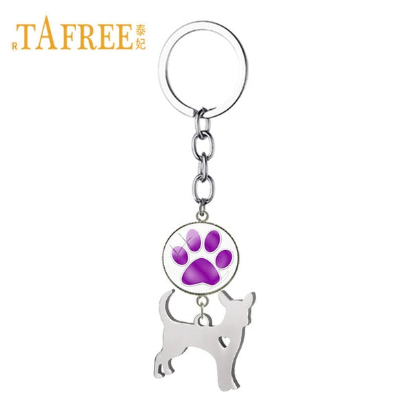 TAFREE Cute Chihuahua Hollow Heart Pendant Keychain Love Animal Paw Print Key Chain Key Rings Chrams Car Bag Ornaments SKU12