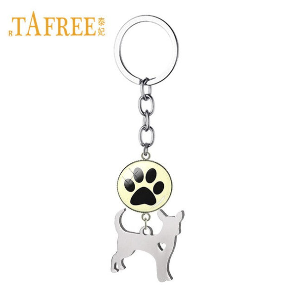 TAFREE Cute Chihuahua Hollow Heart Pendant Keychain Love Animal Paw Print Key Chain Key Rings Chrams Car Bag Ornaments SKU12