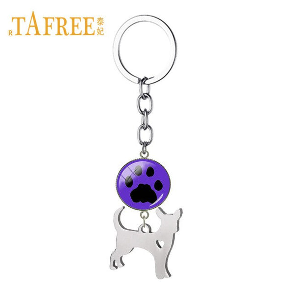 TAFREE Cute Chihuahua Hollow Heart Pendant Keychain Love Animal Paw Print Key Chain Key Rings Chrams Car Bag Ornaments SKU12