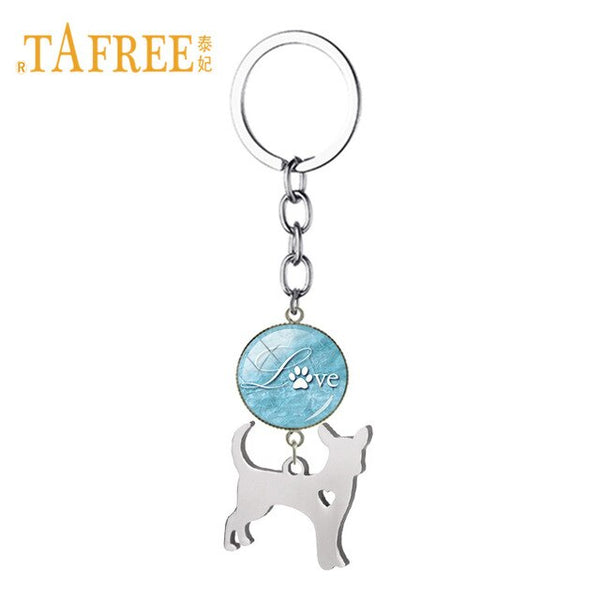 TAFREE Cute Chihuahua Hollow Heart Pendant Keychain Love Animal Paw Print Key Chain Key Rings Chrams Car Bag Ornaments SKU12