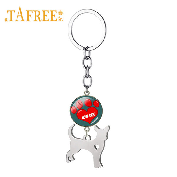 TAFREE Cute Chihuahua Hollow Heart Pendant Keychain Love Animal Paw Print Key Chain Key Rings Chrams Car Bag Ornaments SKU12