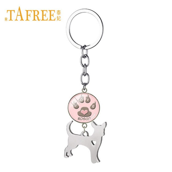 TAFREE Cute Chihuahua Hollow Heart Pendant Keychain Love Animal Paw Print Key Chain Key Rings Chrams Car Bag Ornaments SKU12