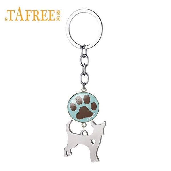 TAFREE Cute Chihuahua Hollow Heart Pendant Keychain Love Animal Paw Print Key Chain Key Rings Chrams Car Bag Ornaments SKU12
