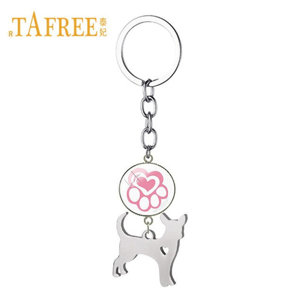TAFREE Cute Chihuahua Hollow Heart Pendant Keychain Love Animal Paw Print Key Chain Key Rings Chrams Car Bag Ornaments SKU12