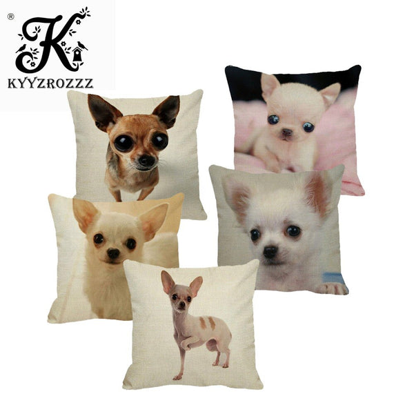 Cute Pet Dog Chihuahua Pattern Linen Pillow Case Cushion Cover Home Sofa Square Pillow Cover 45x45cm
