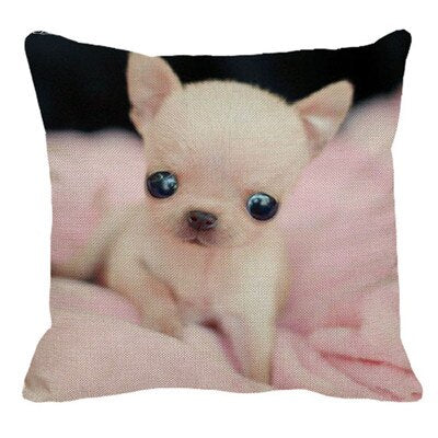 Cute Pet Dog Chihuahua Pattern Linen Pillow Case Cushion Cover Home Sofa Square Pillow Cover 45x45cm