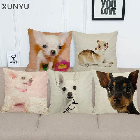 Chihuahua Pattern Linen Pillow Case Cut Sofa Square Pillow Cover