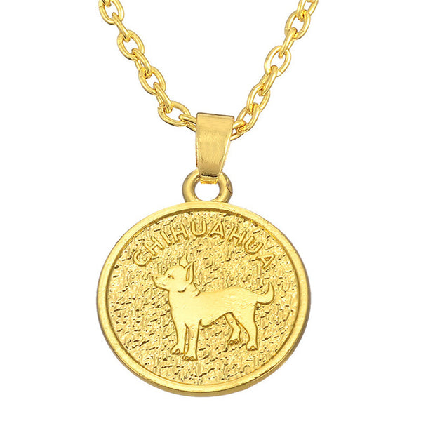 Chihuahua engraved double sided round pendant necklace