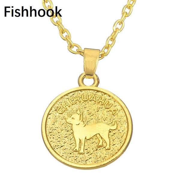 Chihuahua engraved double sided round pendant necklace