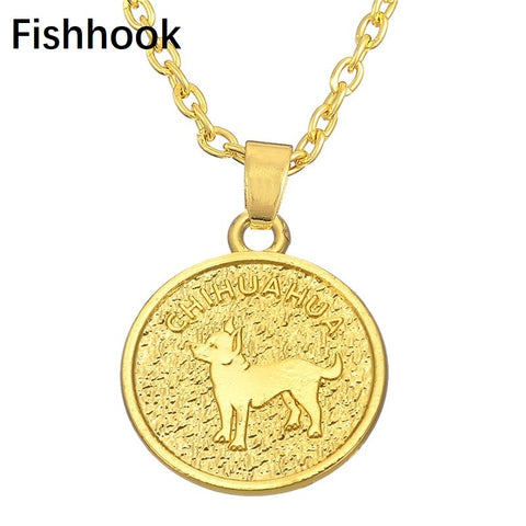 Chihuahua engraved double sided round pendant necklace