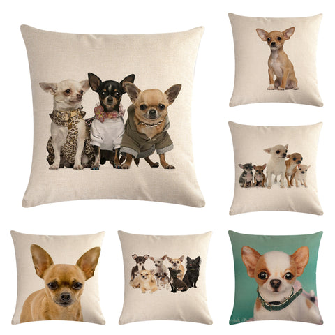 Chihuahua Cotton Linen Throw Pillow Case Cushion Cover Home Decor